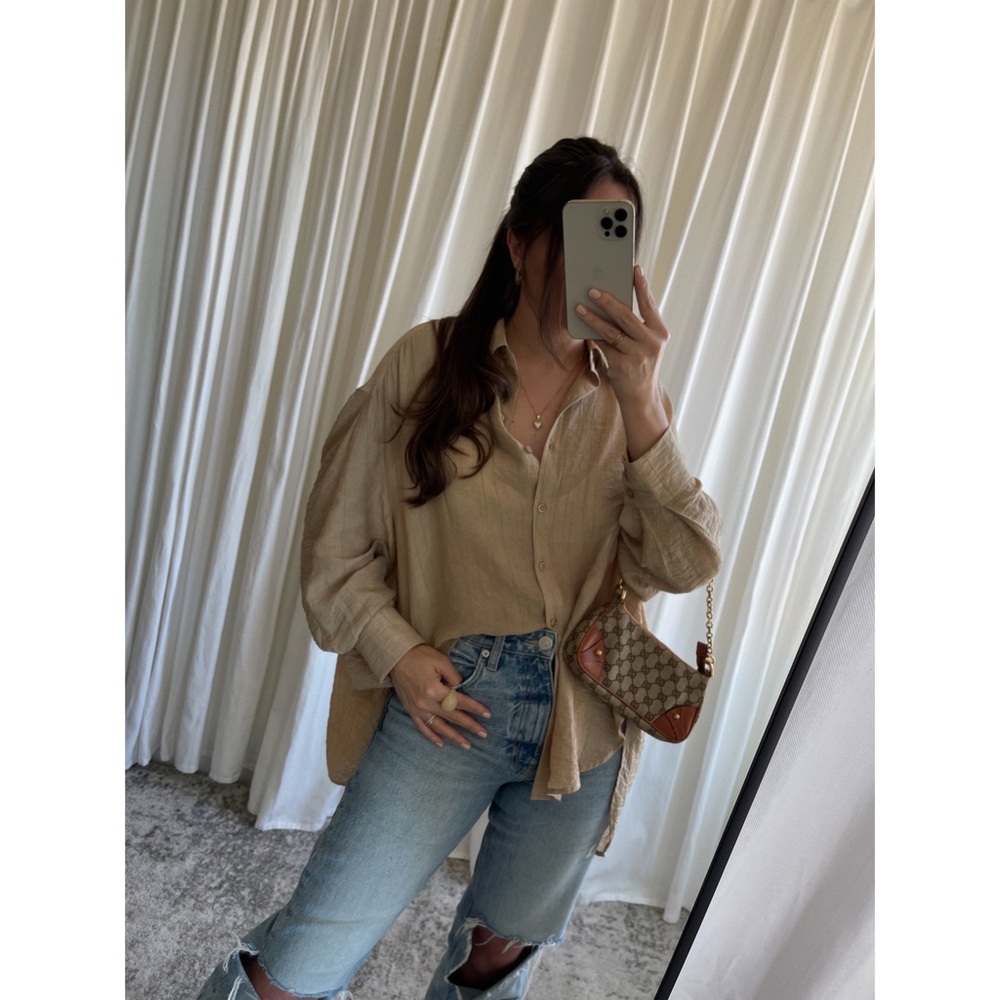 SHIRT oversized button down shirt — In Beige - Picture 8 of 8